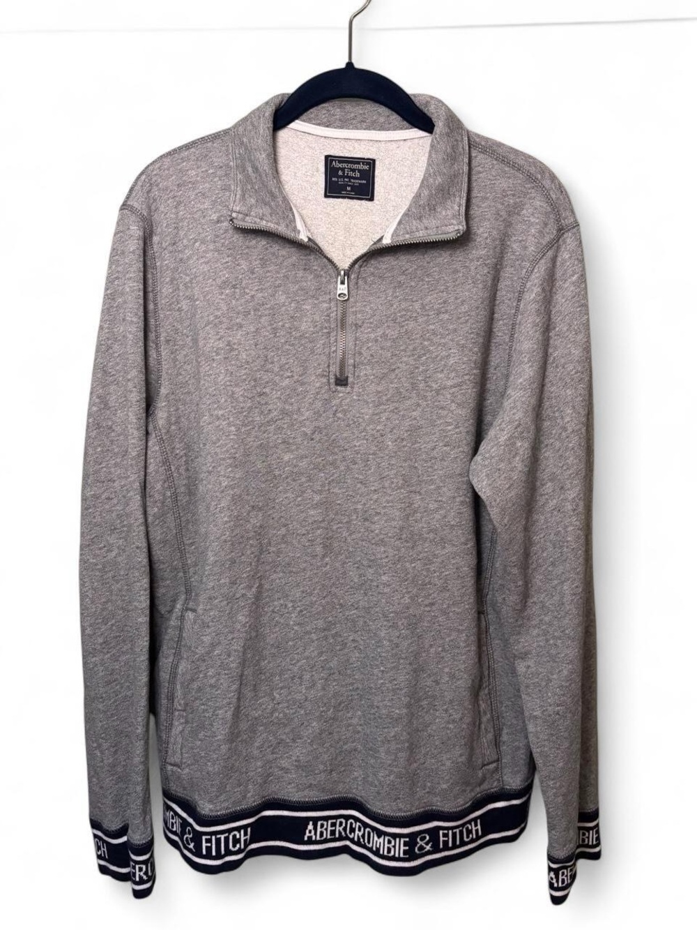 Abercrombie & Fitch Logo Band Quarter-Zip Sweatshirt - Gray (Medium)